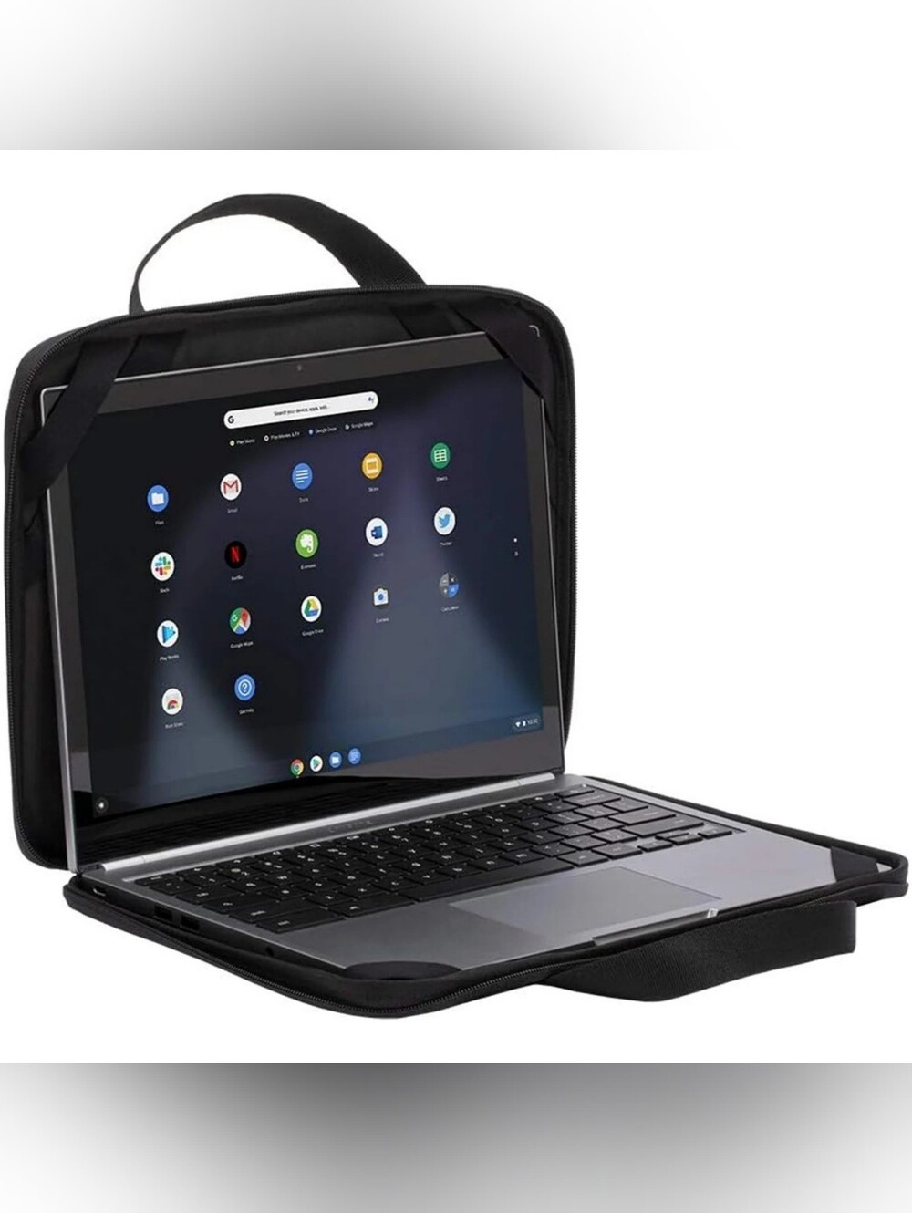 Portable Black Tablet Case with Handle and Zipper
